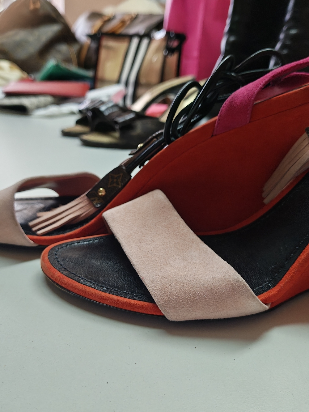 Louis Vuitton Pink Suede Ankle-Tie Sandals - Picture 2 of 7
